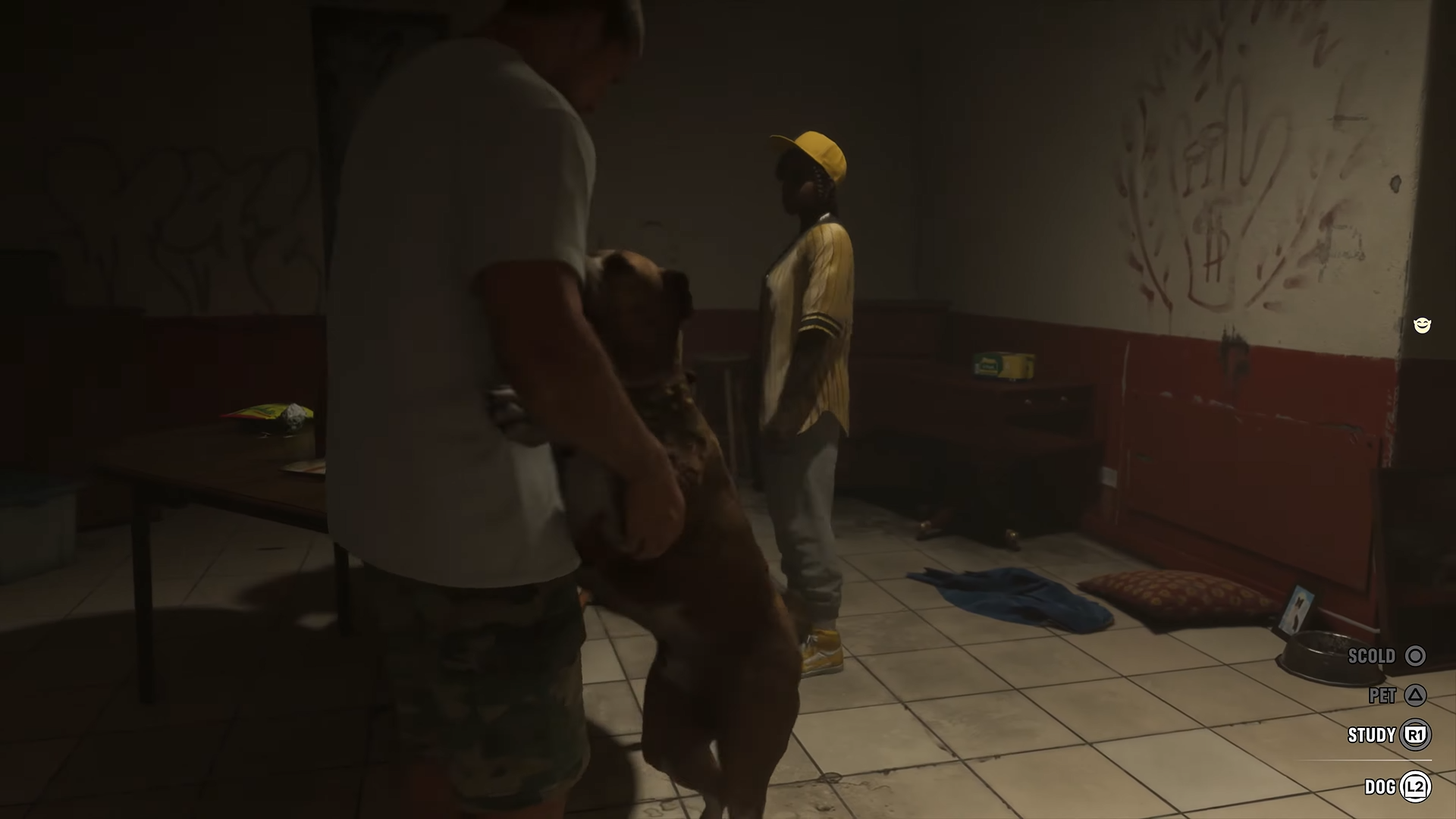 The relationship icon appearing on screen after Jason pets a dog